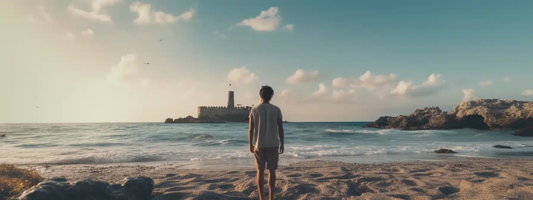 A Digital Marketer Standing On A Beach, Surrounded By A Fortress Of Secure Data Islands.