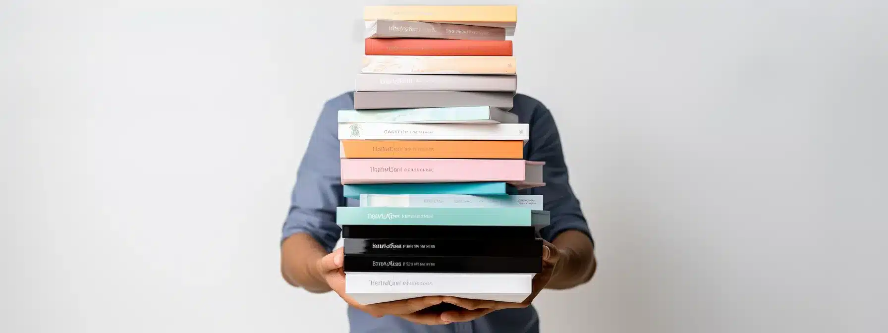 A Person Holding A Stack Of Corporate Branding Books, Surrounded By A White Background.