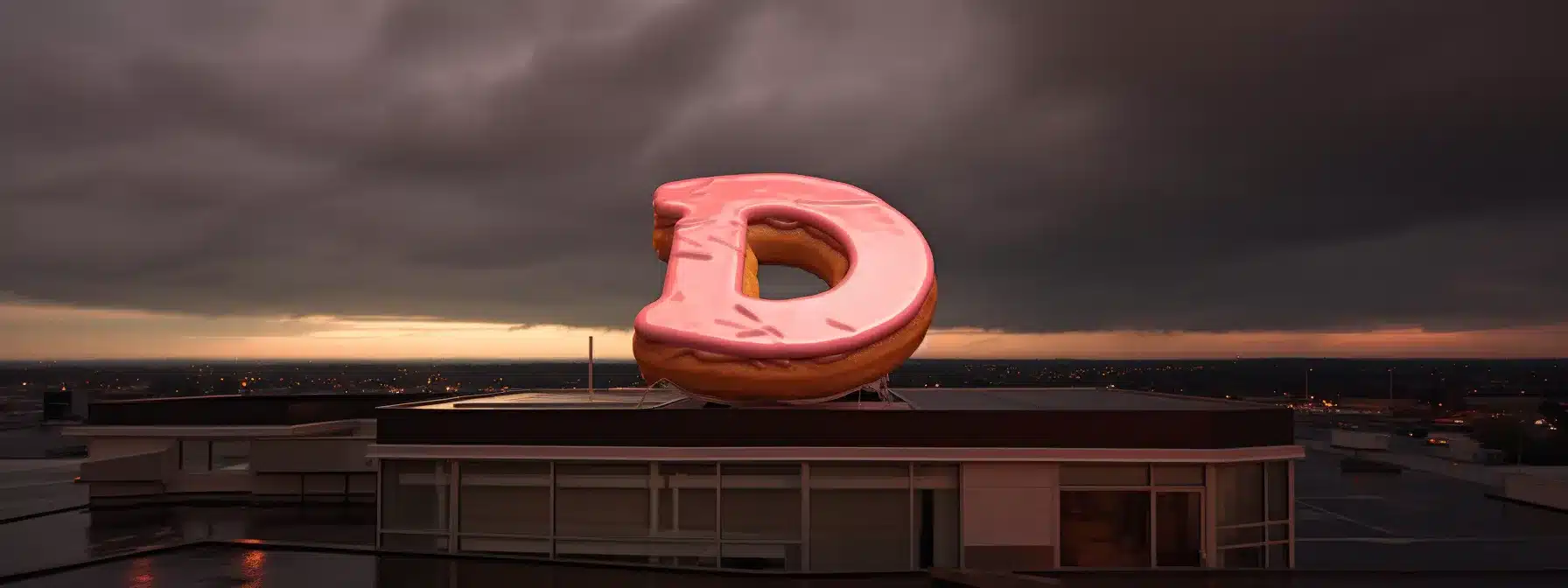 A Glowing Dunkin' Logo Shining Brightly Through A Dark Stormy Sky.