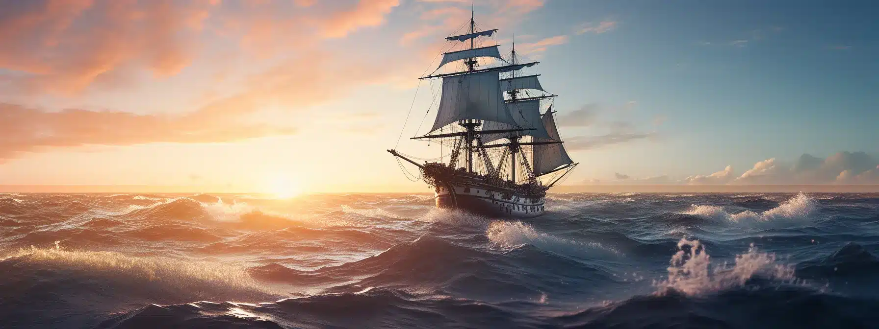 A Ship Sailing Through A Vast Ocean Of Digital Media, Guided By Marketing Skills And A Content Strategy Map.