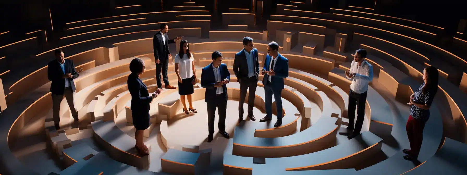 Leadership Team Navigating A Complex Labyrinth To Shape The Work Environment In Reflection Of The Brand'S Vision.