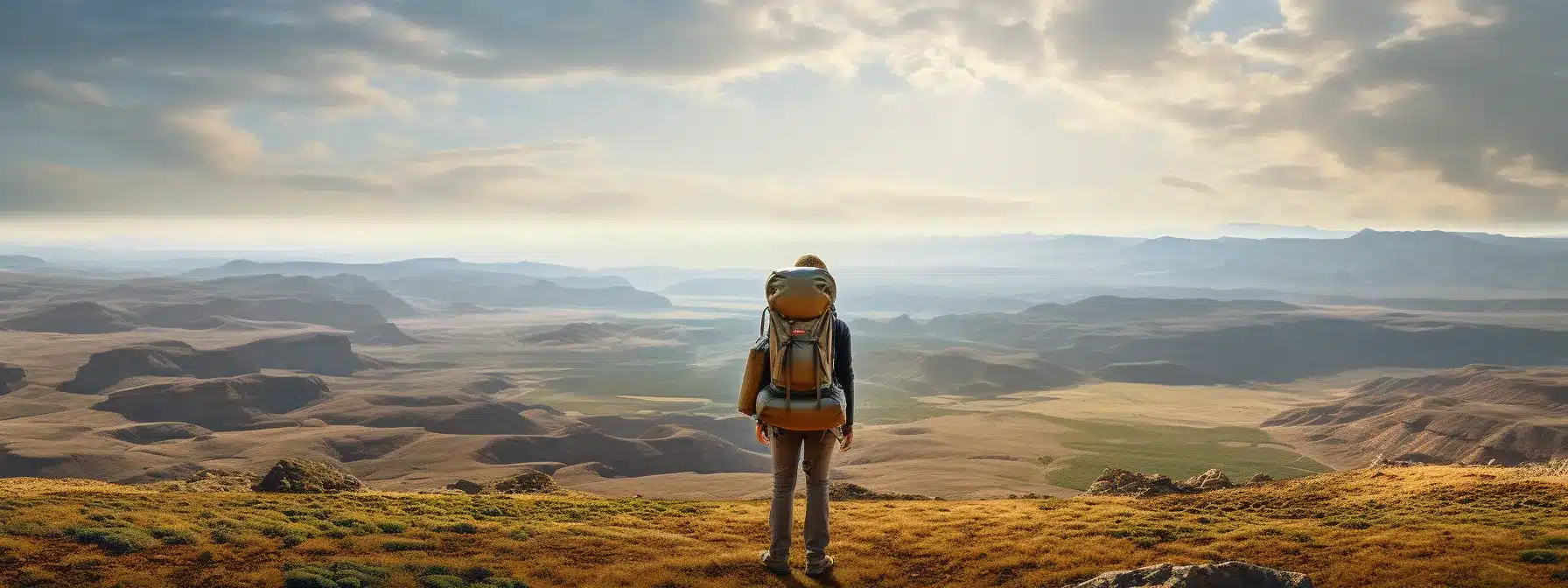 An Adventurer Standing At The Edge Of A Vast Landscape, Preparing To Embark On A Quest, With The Target Market Portrayed As A Fabled Land In The Distance.