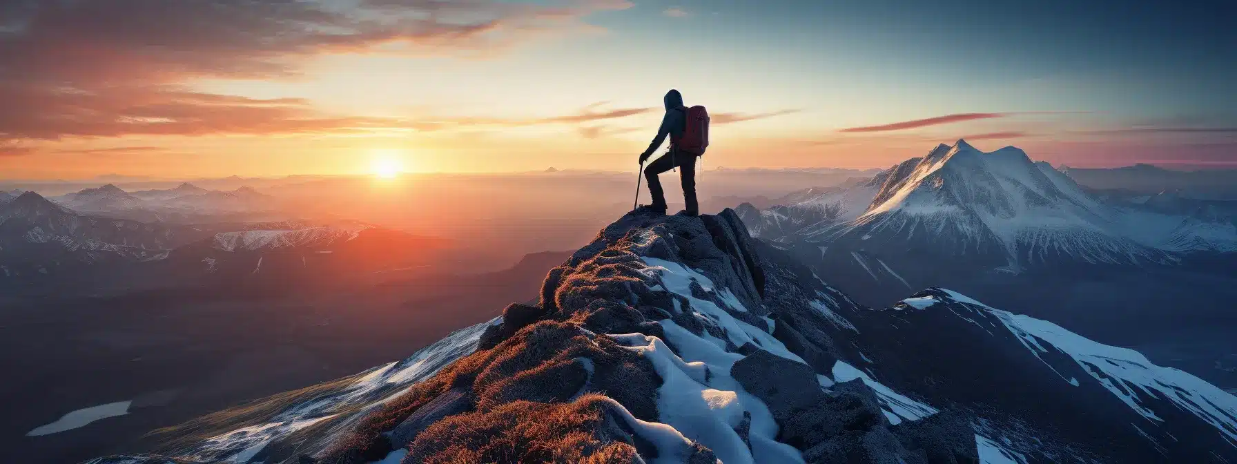 A Person Climbing A Mountain Summit With A Sunset View Of Customer Loyalty And Brand Affinity From The Top.