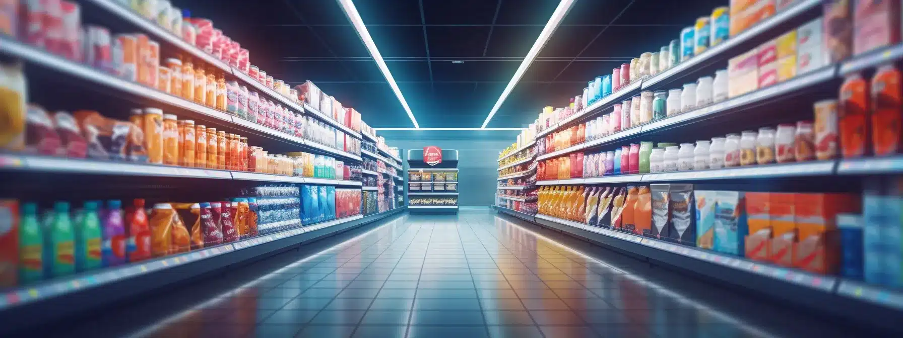 A Grocery Store Aisle Filled With Visually Appealing Product Packaging, Each Vying For The Attention Of Shoppers.