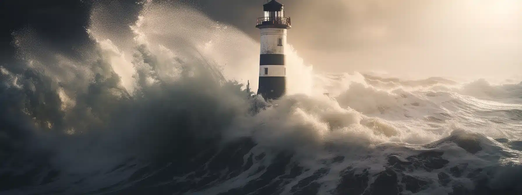 A Halo Of Light Leading A Ship Through Stormy Seas Towards A Lighthouse.