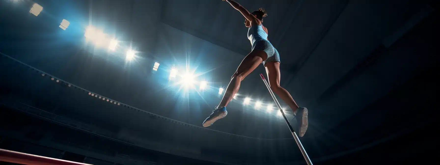 A Person Confidently Pole Vaulting Over A High Bar And Landing Gracefully On A Target Mat.