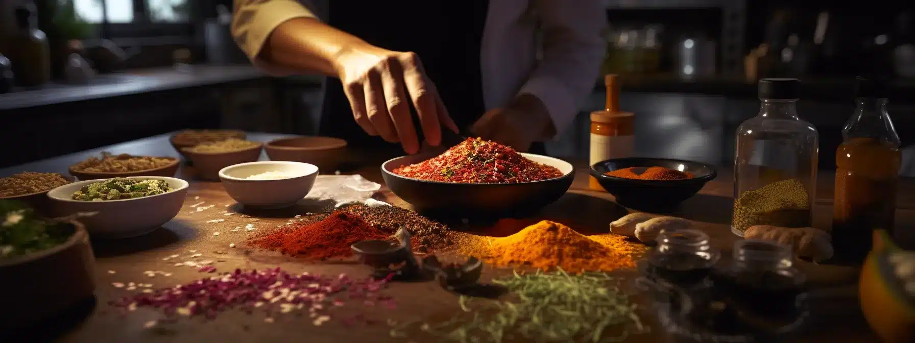 A Chef Sprinkling Exotic Spices Onto A Dish.