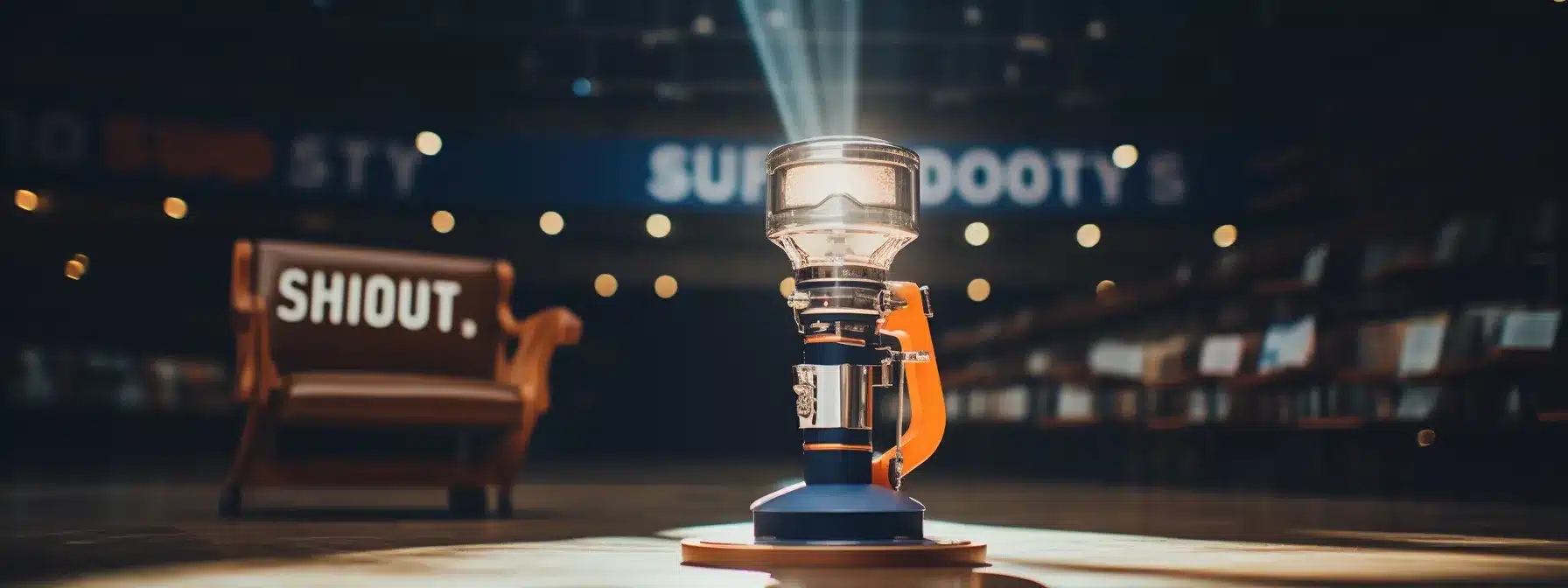 A Spotlight Shining On Dollar Shave Club And Hubspot Logos On A Stage.