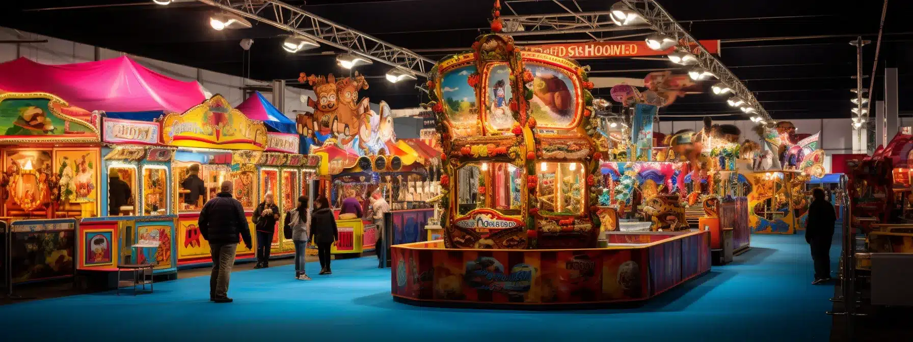 A Vibrant Fairground With A Colorful And Enticing Brand Stall, Attracting A Crowd Of Enamored Customers.