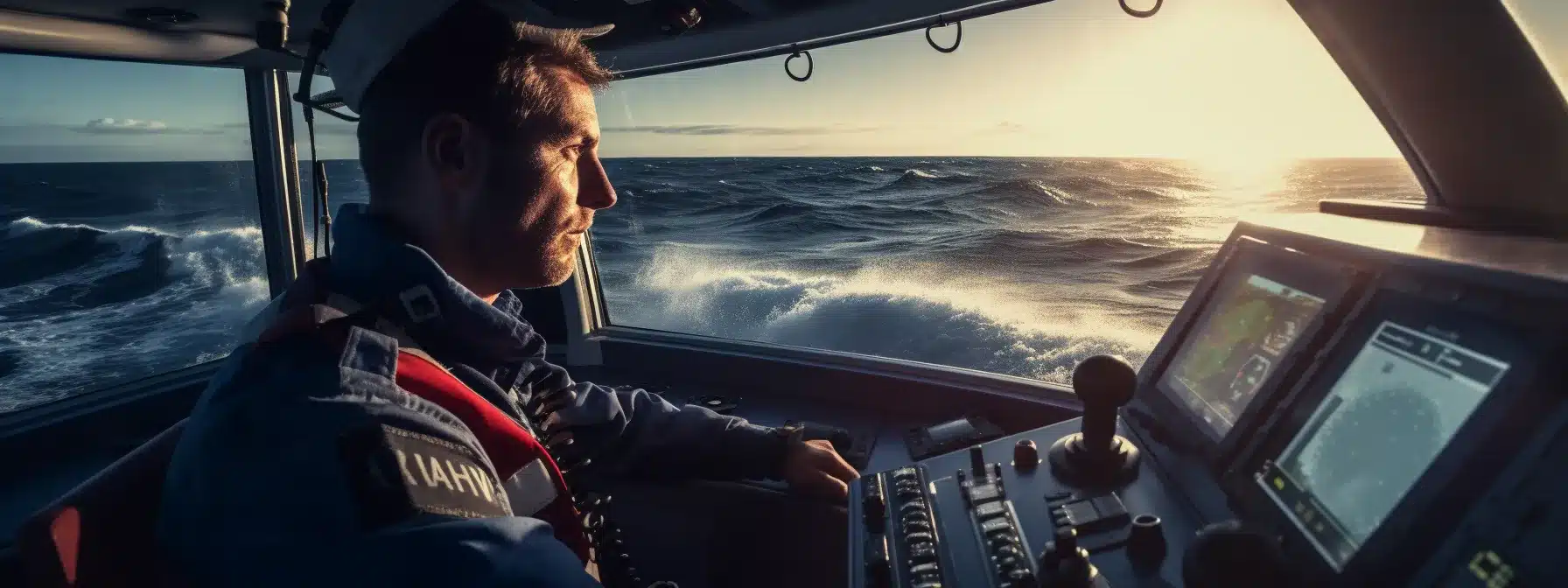 A Person Steering A Ship With A Swoosh-Shaped Helm, Surrounded By A Vast Ocean With Waves Reflecting The Brand'S Identity.