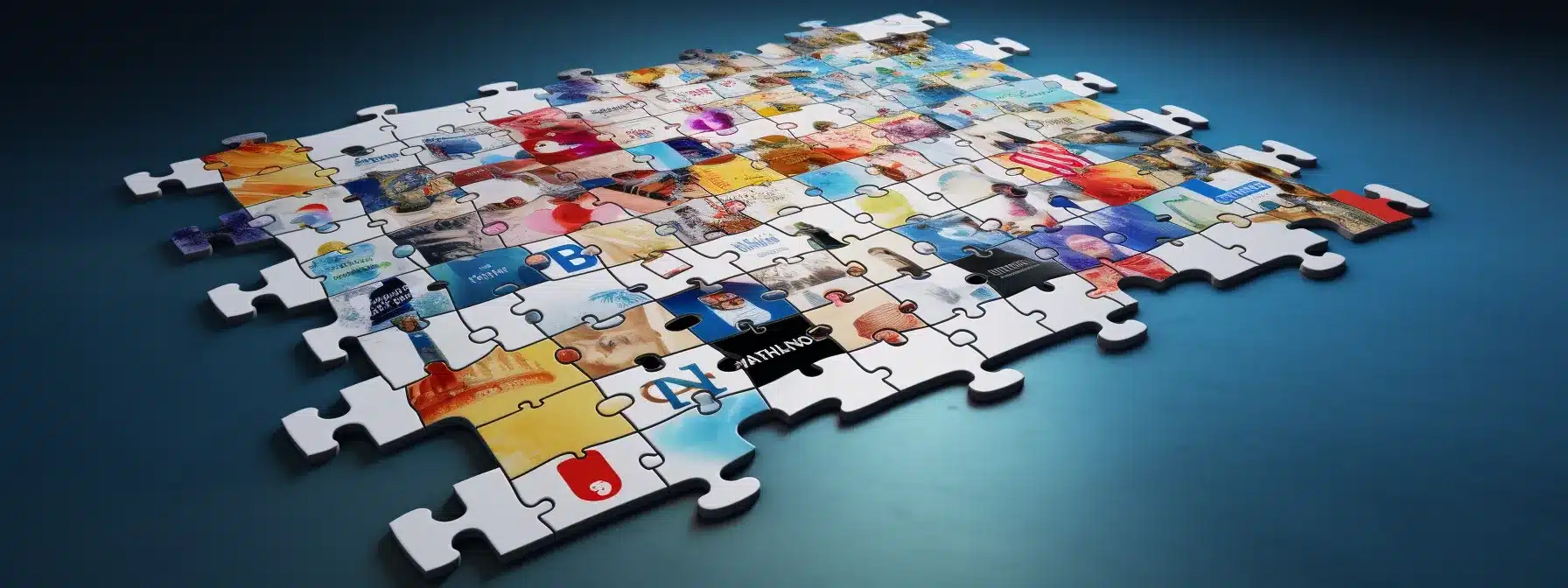 A Completed Puzzle Depicting A Brand'S Digital Identity With Various Pieces Representing Logos, Slogans, Social Media Presence, And Digital Marketing Strategies, All Fitting Together Seamlessly.