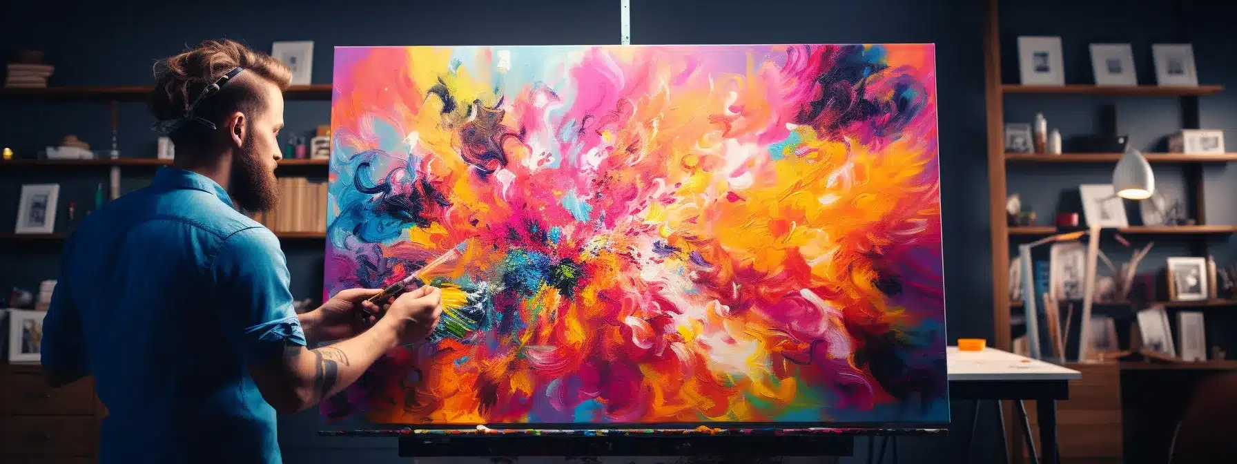A Person Painting With Vibrant Colors On A Canvas, Creating A Logo Design And Brand Identity.