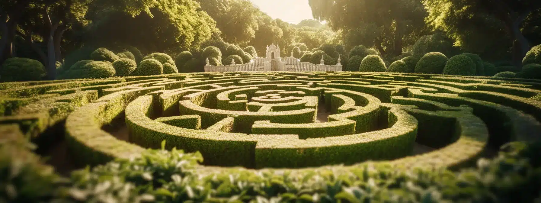 A Winding Maze In A Garden, Full Of Twists And Turns, Representing The Challenges Of Achieving Brand Consistency.