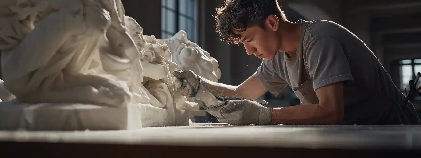 A Sculptor Chipping Away At A Block Of Marble To Reveal A Hidden Intricate Statue.