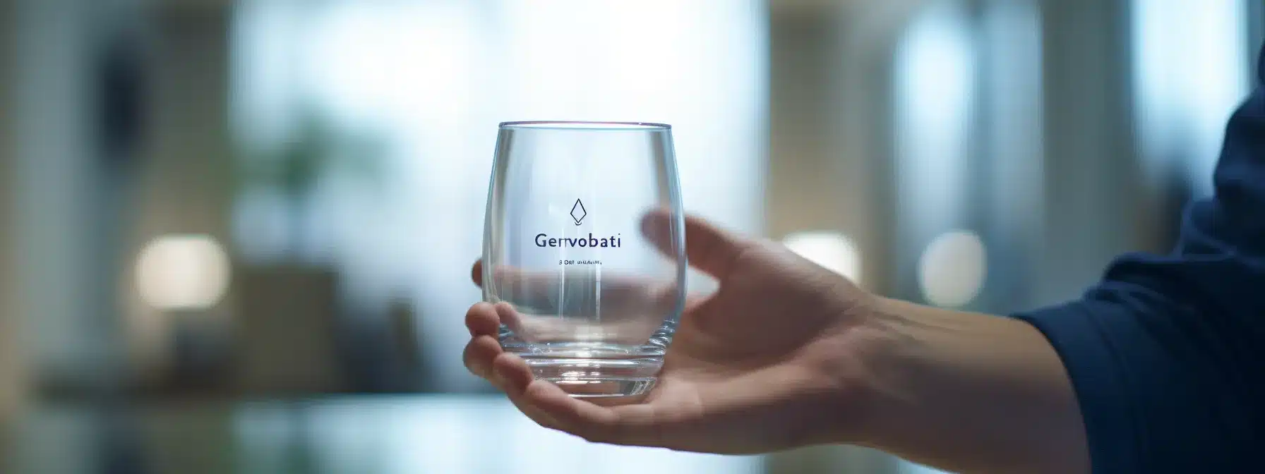 A Person Holding A Delicate Glass Vessel With A Shining Brand Logo.