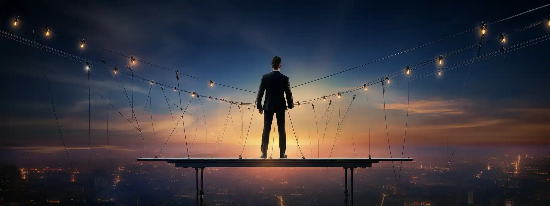 A Brand Manager Expertly Balances On A High Wire With Brand Identity And Corporate Reputation On Each Edge, Supported By A Balancing Pole Of Brand Strategy.