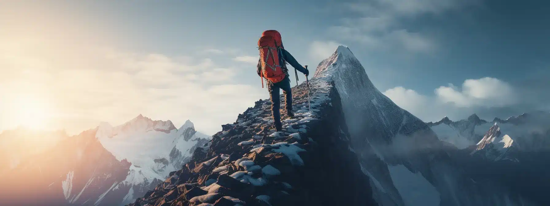 A Mountaineer Climbing A Towering Peak.