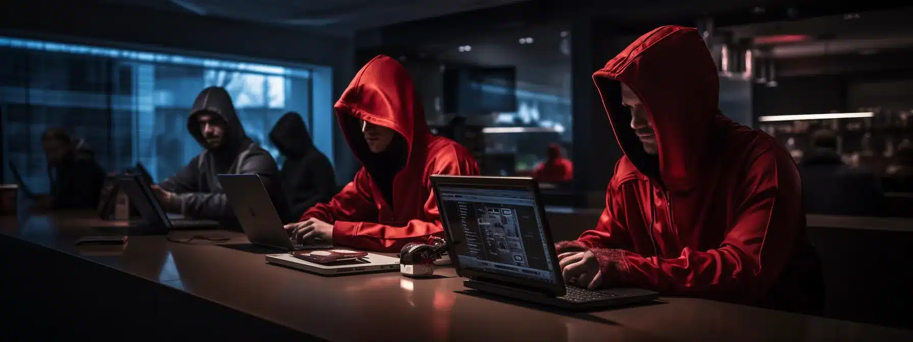 Shadowy Cybercriminals Lurking In A Dimly Lit Retail Bank, Eyeing Precious Customer Data As Brand Reputation, Customer Loyalty, And Trust Crumble Under Their Relentless Cyber Onslaught.