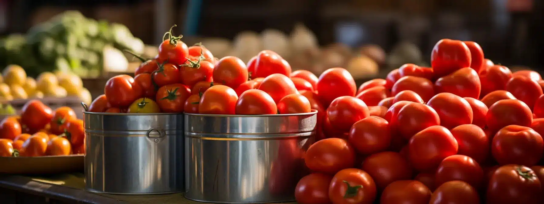A Bustling Farmers Market With A Homegrown, Organically-Sourced Tomato Standing Out Among Factory-Processed Cans.