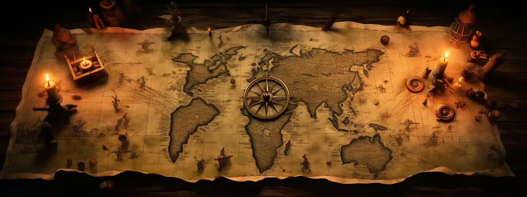 A Hand-Drawn Treasure Map With Navigational Compasses And Waypoints Symbolizing Brand Strategy And Growth.