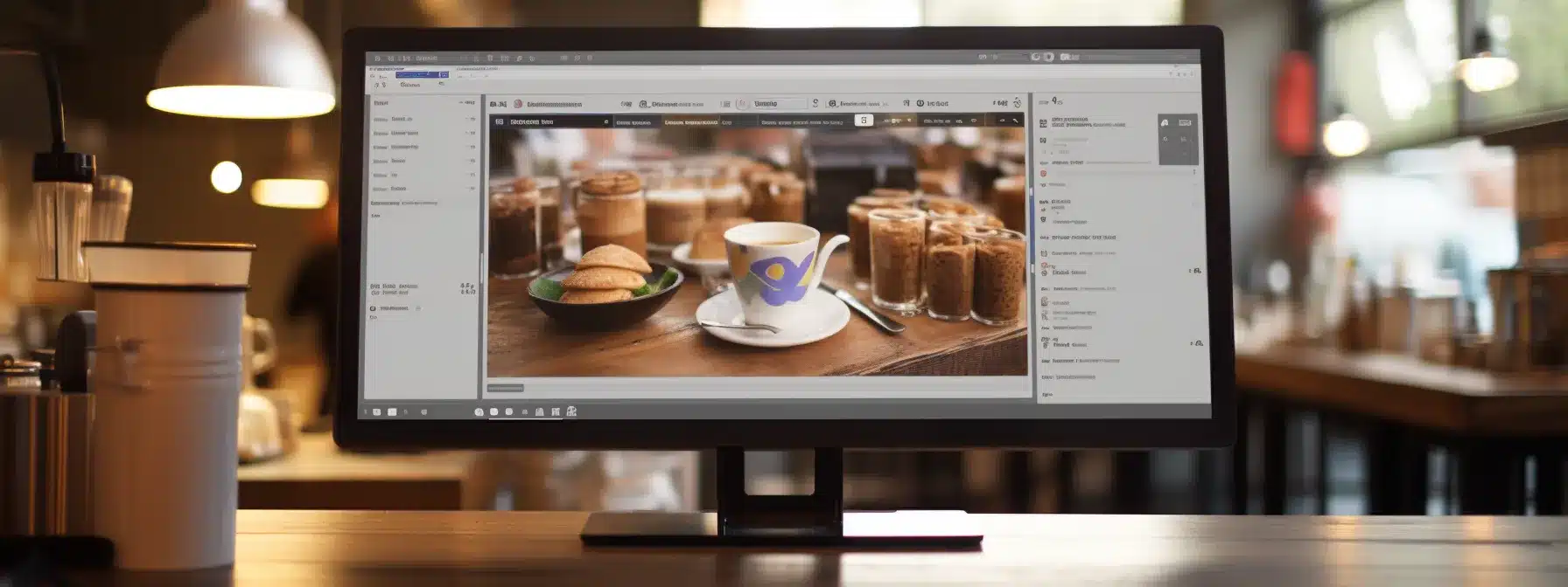 A Well-Targeted Google Ad Displayed On A Computer Screen With A Coffee Shop Logo In The Background.