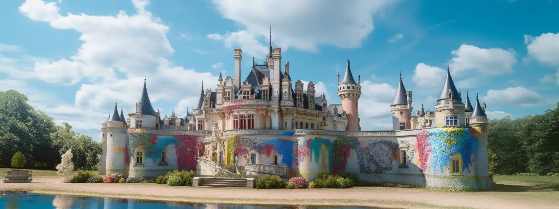 A Castle Being Painted With Fresh, Vibrant Colors.