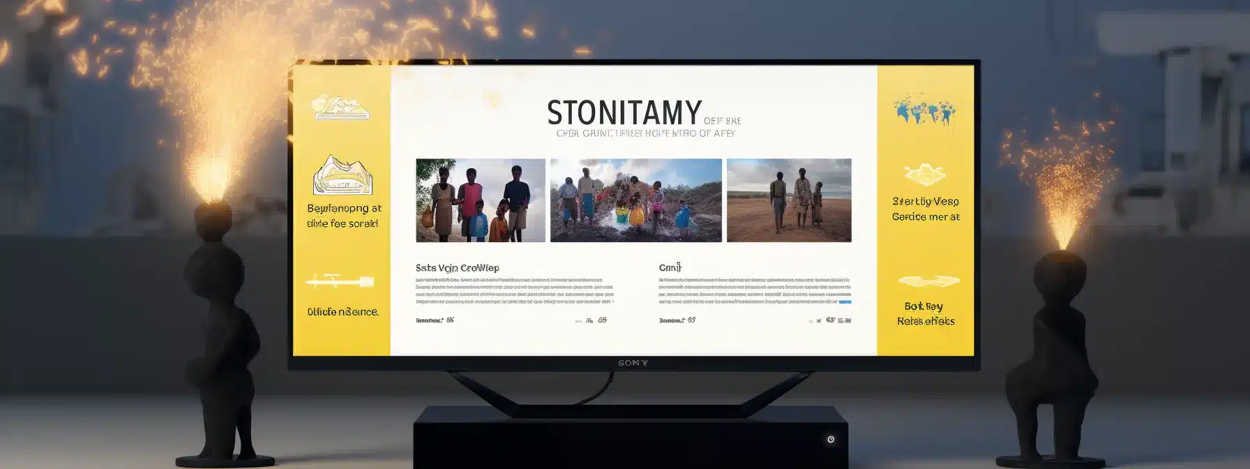 A Video Playing On A Digital Platform, With Infographics And Instagram Stories Surrounding It, While A Donation Pop-Up Appears, Creating An Engaging And Interactive Storytelling Experience.