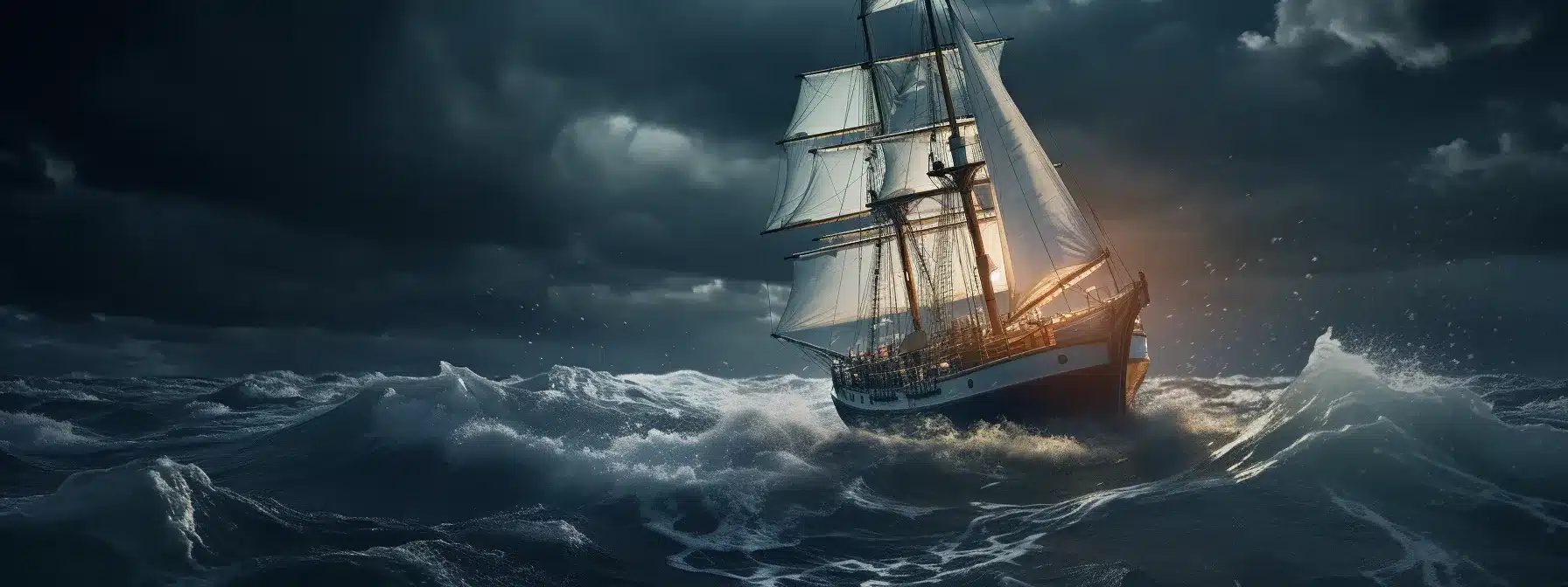A Ship Sailing Through Stormy Seas, Navigating Changes With A Brand Strategy As Its North Star And Brand Guidelines As Its Anchor.