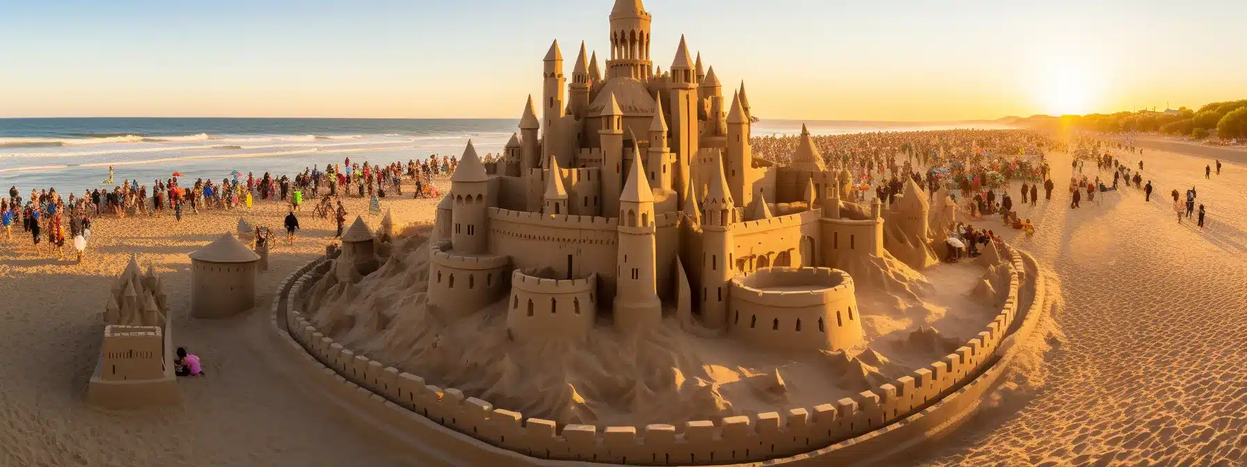 An Elaborate Sandcastle With Towers, Detailing, And A Sprawling Layout Draws In Casual Strollers On The Internet Beach.