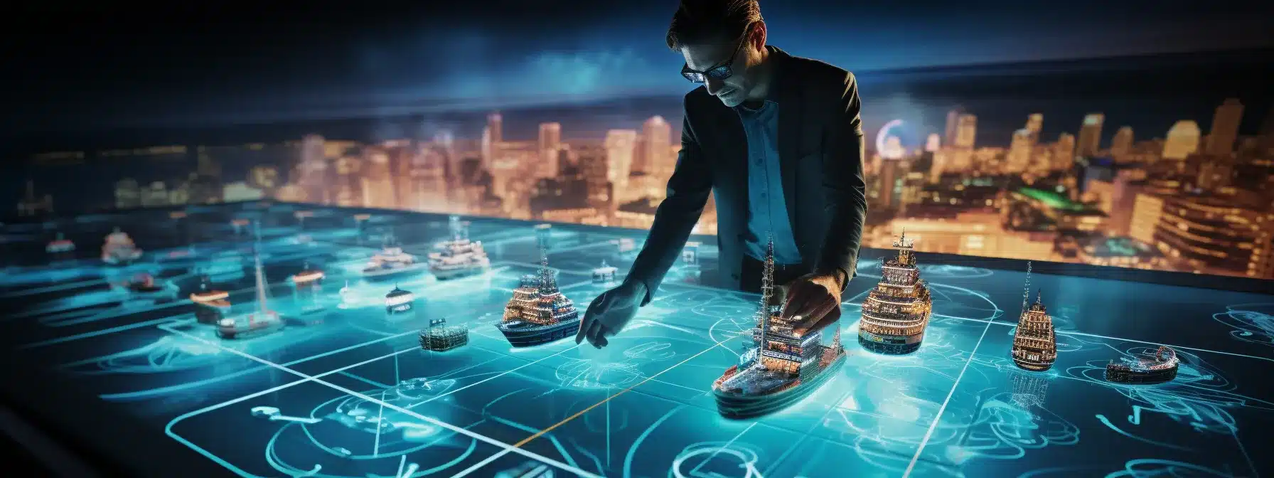 A Marketing Manager Navigating A Ship Through The Waters Of Digital Media And Brand Strategy, With Social Media Platforms Represented As Islands In The Distance.
