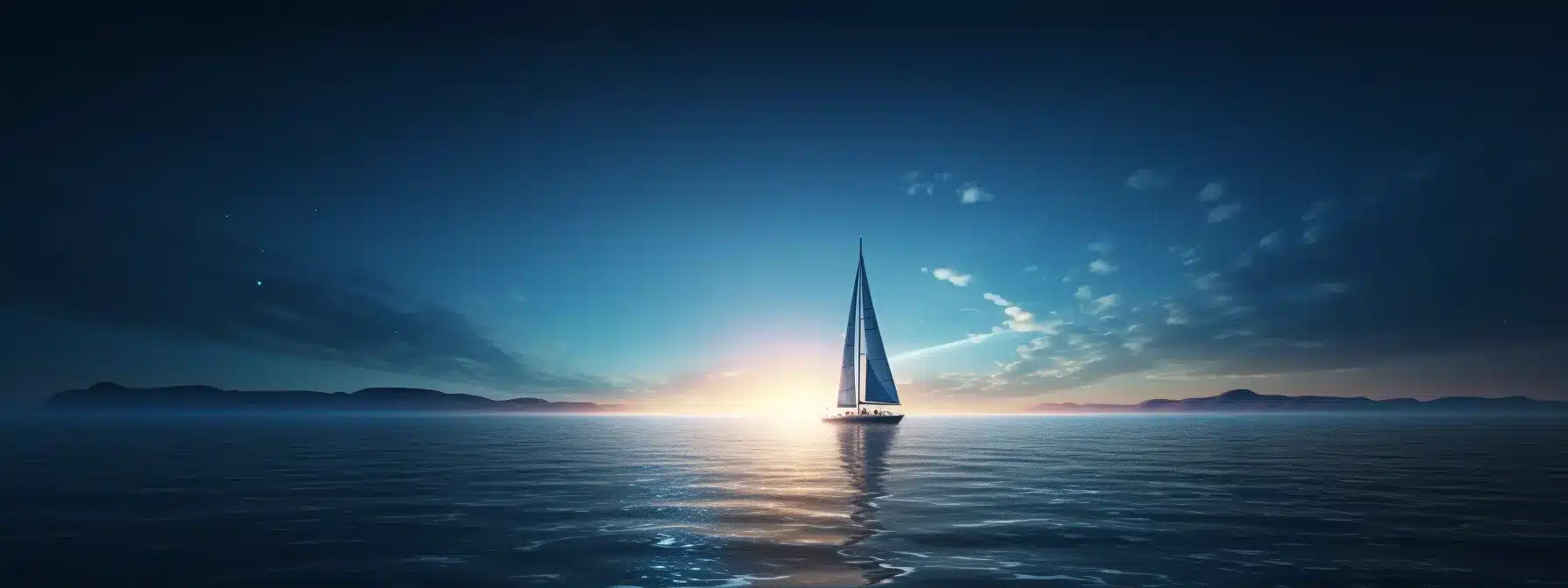 A Sailboat Floating On A Calm Ocean, With A Shining Star Guiding Its Way.