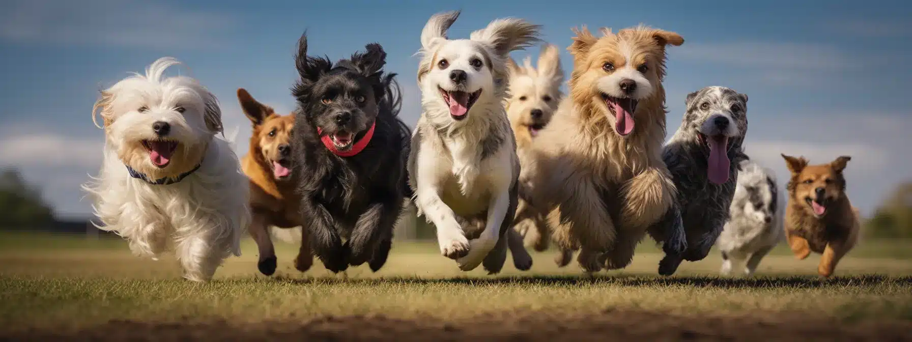 A Diverse Audience Of Different Dog Breeds Chasing After A Ball Representing A Brand'S Message.