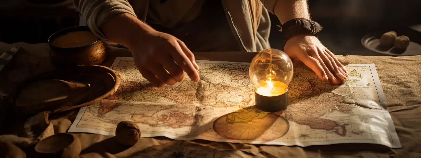 A Person Holding A Treasure Map And Compass, Analyzing Their Market Terrain, Designing Their Brand Position Statement, And Curating Their Brand Personality.