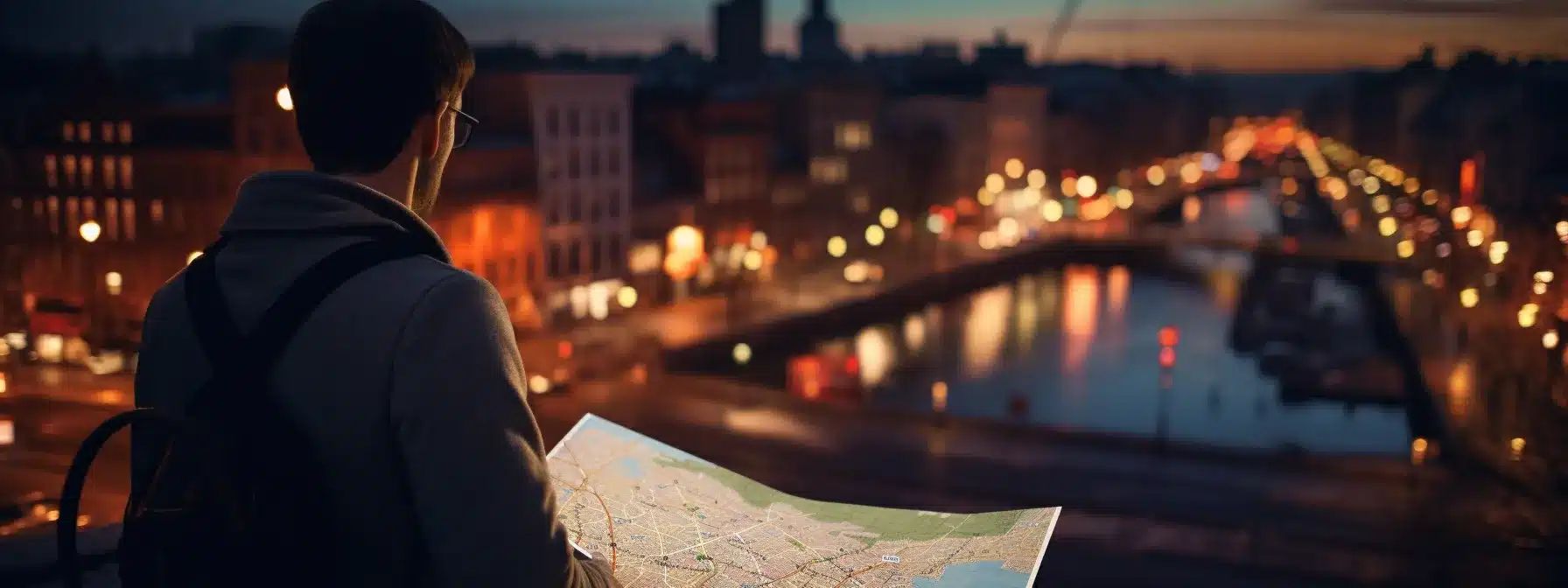 A Person Looking At A City Map, Planning Their Route.
