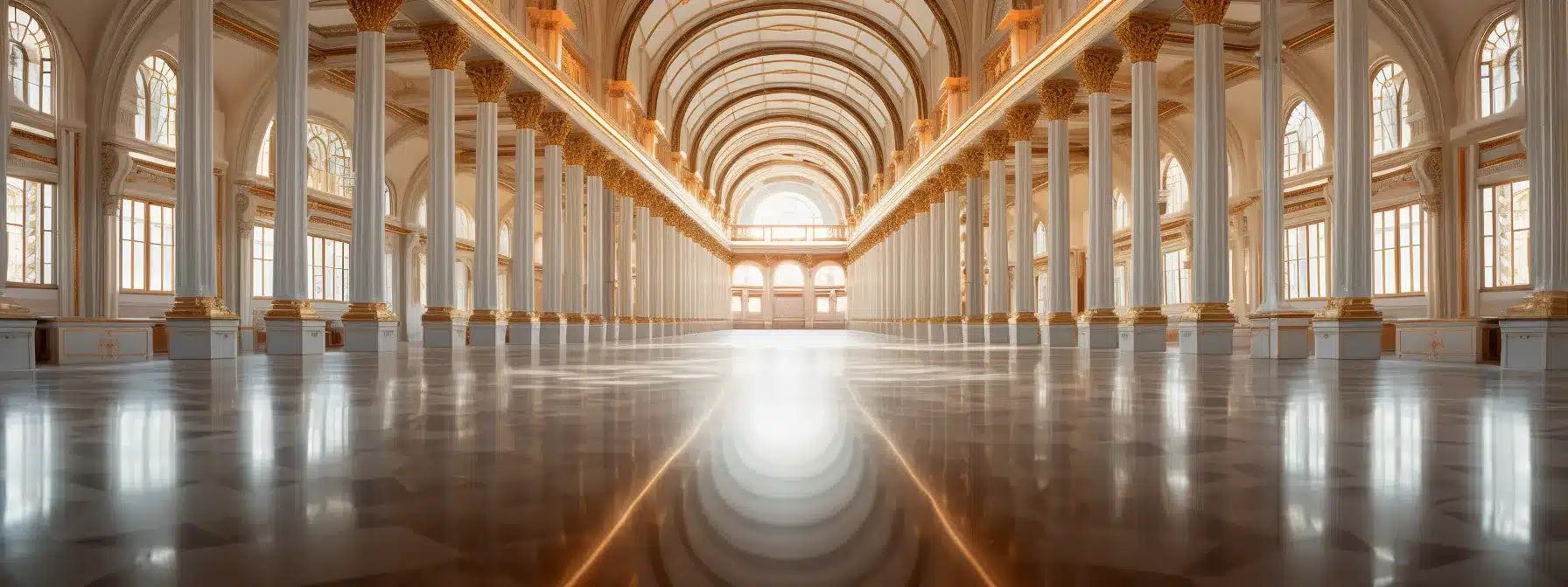 An Image Of A Grand Hall Filled With Mirrors, Reflecting And Distorting Brand Perceptions With Social Media Interactions.