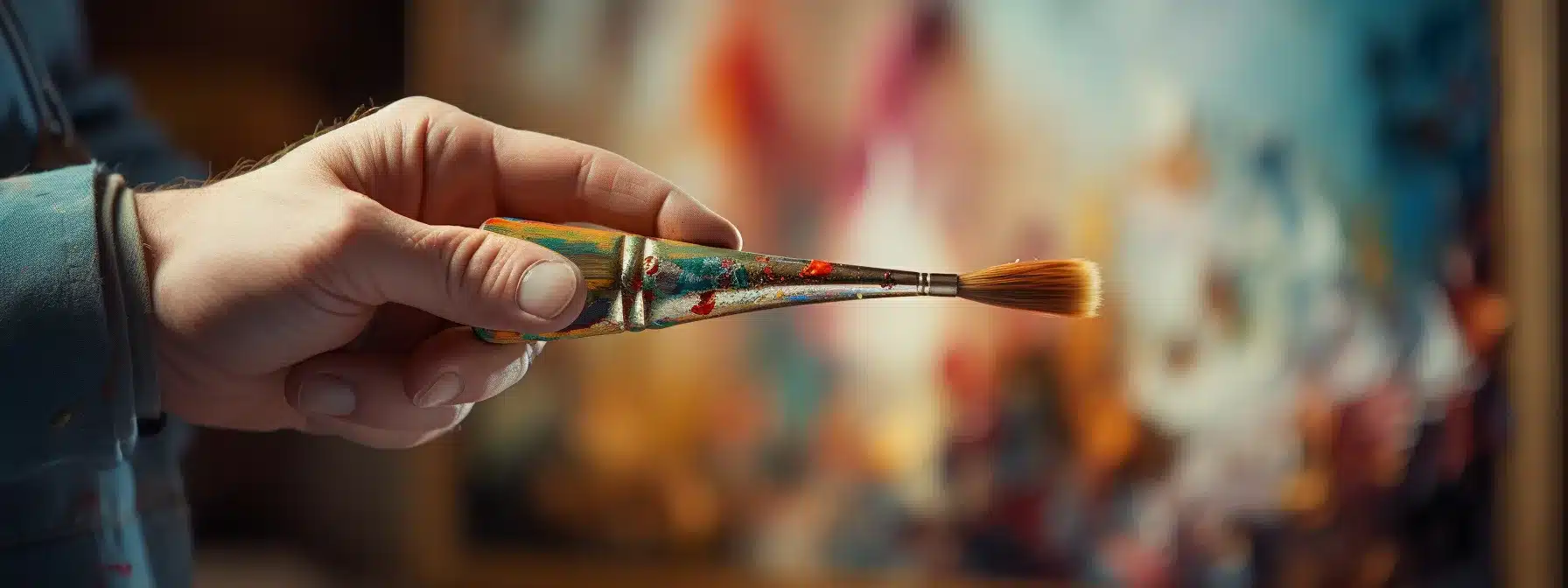 A Person Holding A Paintbrush Adjusting A Painting.