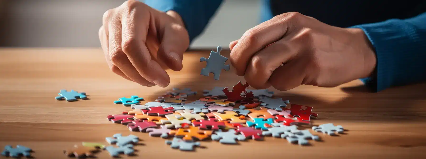 A Person Carefully Assembling A Jigsaw Puzzle With Brand Elements To Form A Coherent Image.