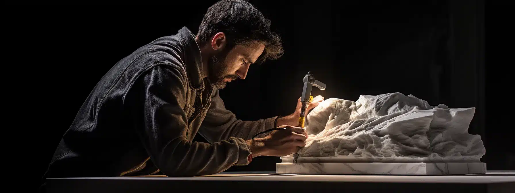 A Sculptor Working On A Block Of Marble.