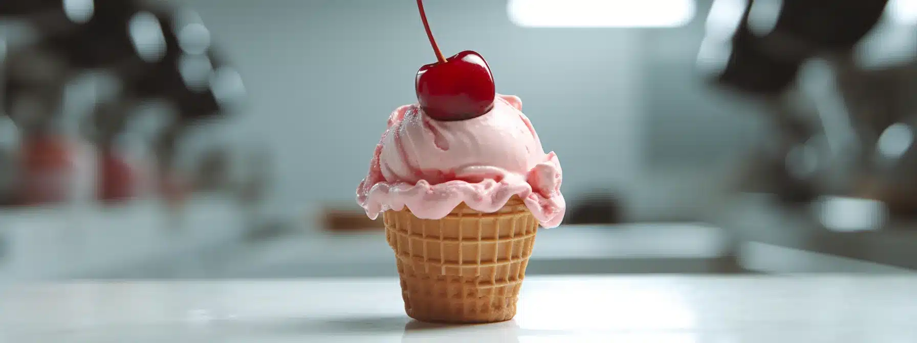 A Scoop Of Ice Cream With A Cherry On Top Sitting On A Plain White Canvas.