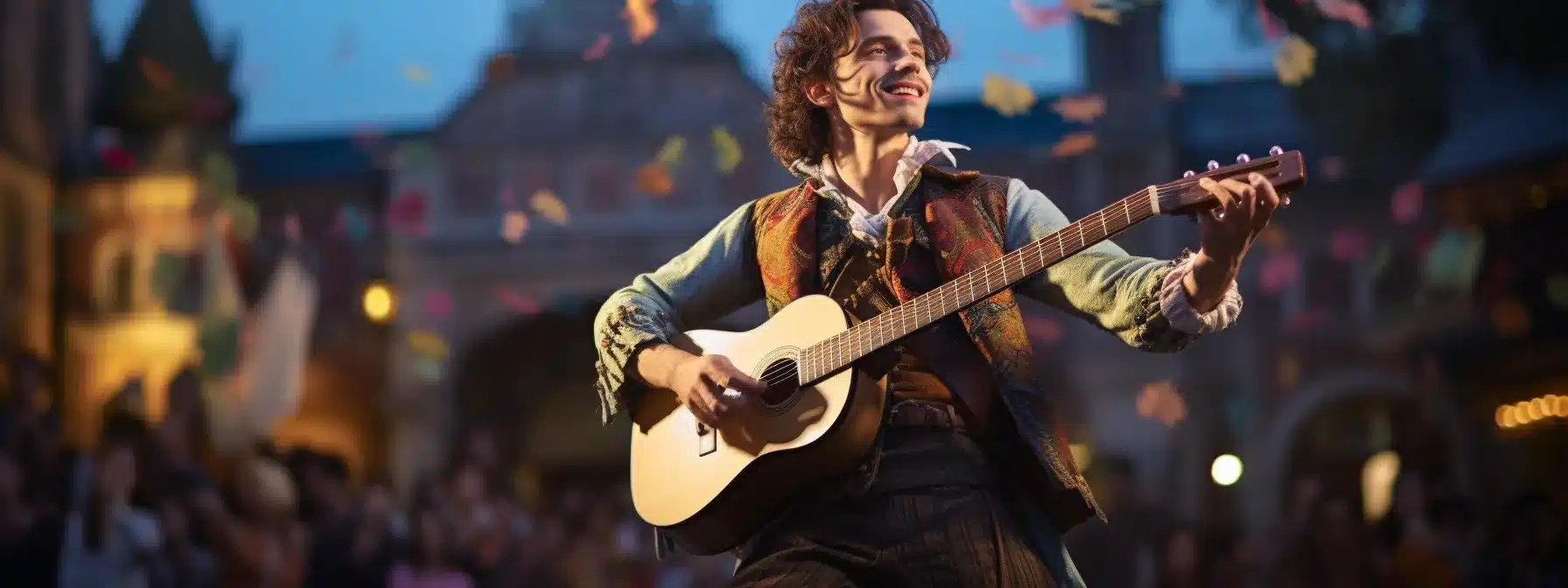 A Person Dressed As A Bard Performing In A Town Square, Captivating The Audience With Their Brand Persona.