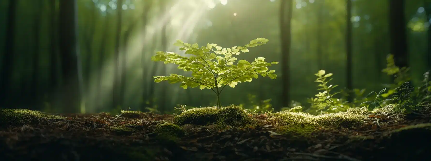 A Tree Growing In A Digital Marketing Forest With The Sun Shining, Rain Falling, And Wind Blowing.