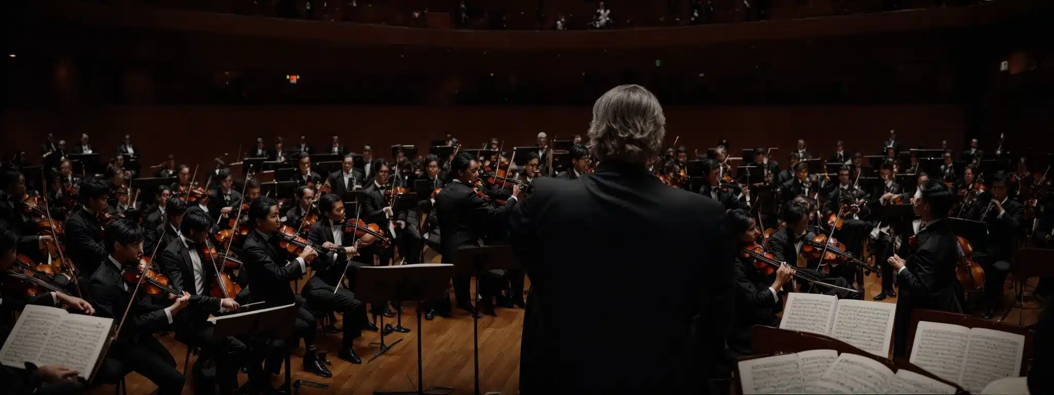 A Conductor Standing Before An Orchestra, Poised To Lead An Ensemble Through A Captivating Performance.