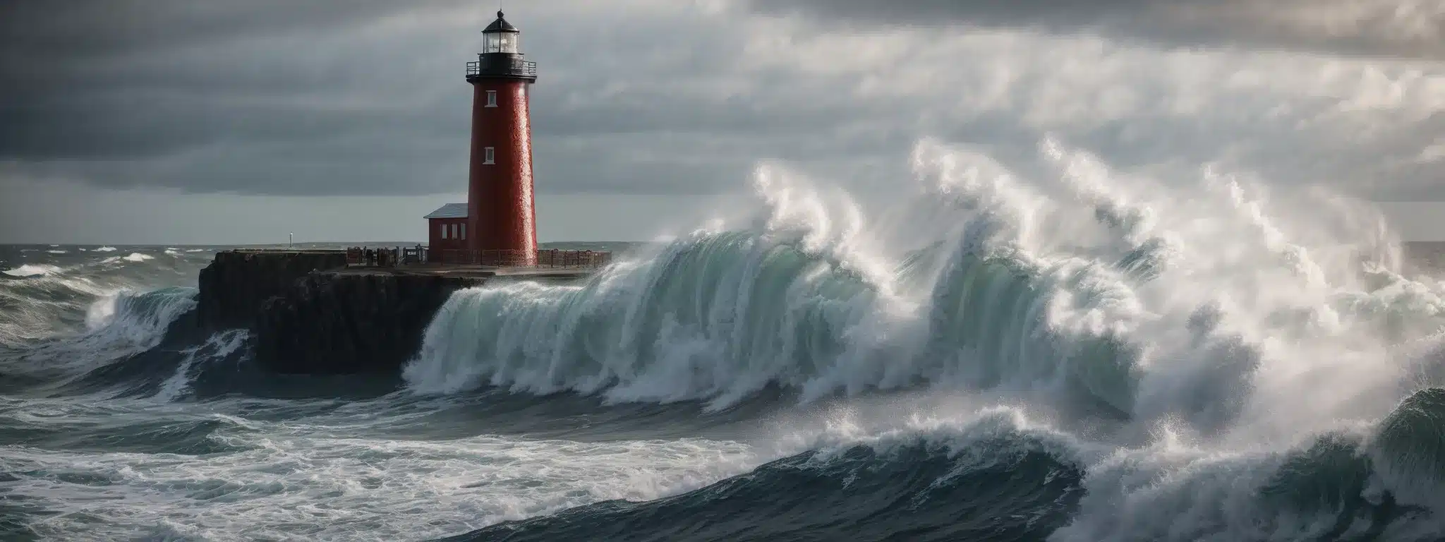 A Lighthouse Standing Firm Amidst Tumultuous Ocean Waves.
