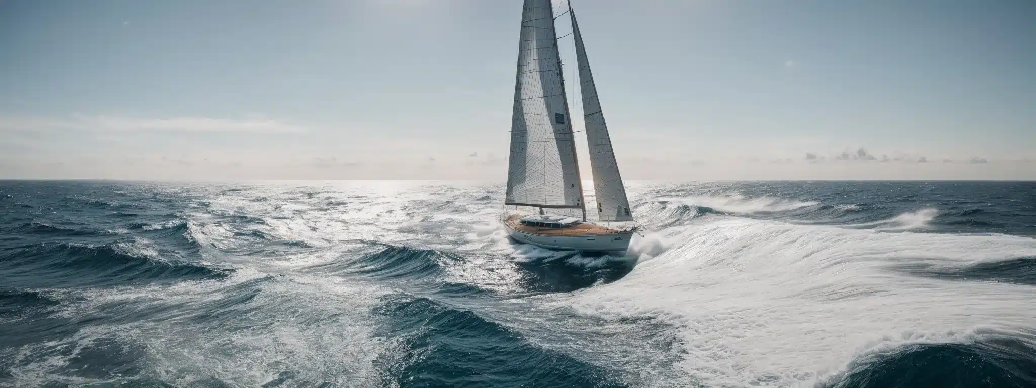 A Sailboat Navigates Through A Vast Ocean, Symbolizing A Journey Through A Sea Of Data And Analytics Towards Successful Brand Strategy Adaptation.