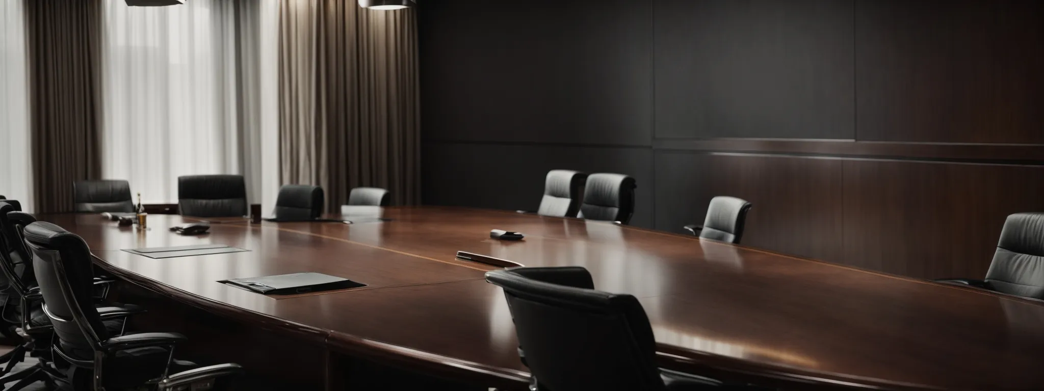 A Boardroom Table Set For Strategy Discussion With Rival Companies' Portfolios Open For Analysis.