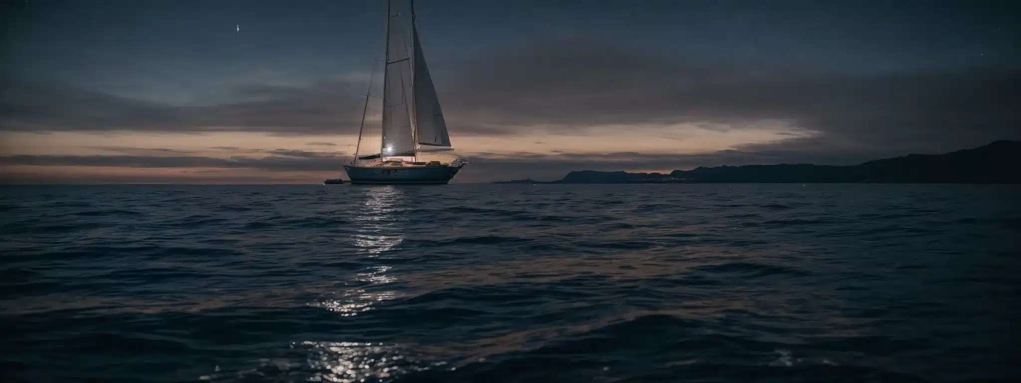 A Sailboat Voyaging On The Open Sea Under A Star-Lit Sky.