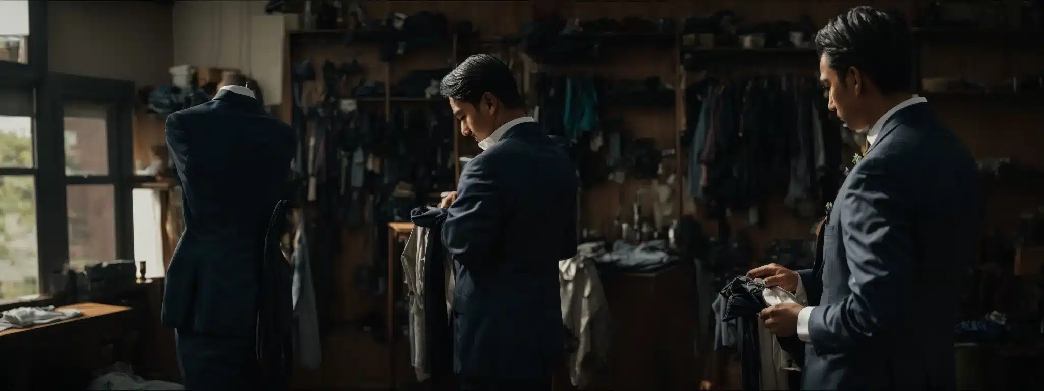 A Tailor Adjusts A Suit On A Mannequin In A Sunlit, Organized Workshop, Reflecting Careful Customization For Diverse Clientele.