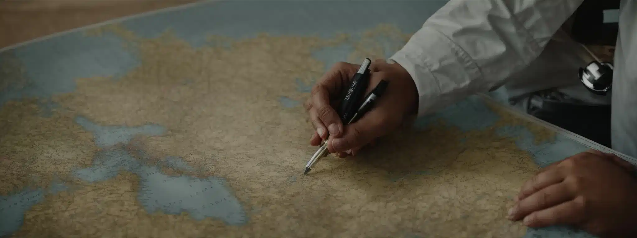 A Navigator Charting A Course On A Map Amidst The Tools Of Exploration, Symbolizing Strategy And Discovery In Market Segmentation.
