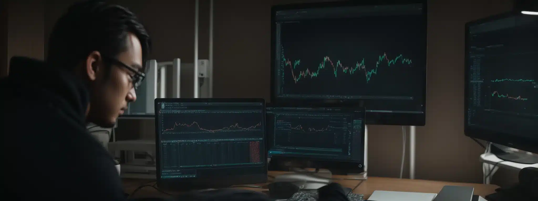 A Marketer Analyzes Graphs On A Computer Screen, Revealing Trends And Insights.