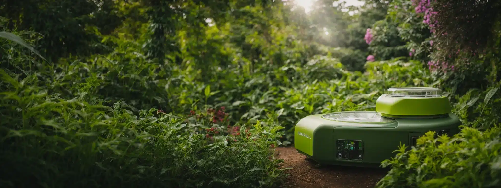 A Visionary Entrepreneur Unveils An Innovative, Eco-Friendly Device Amid The Vibrant Flora Of A Green Expo.